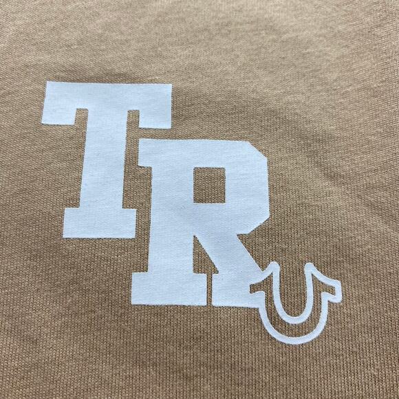 True Religion Mens Graphic Tee T-shirt XL Tan Silicon Guitar Budha Hipster NWT - Picture 4 of 7